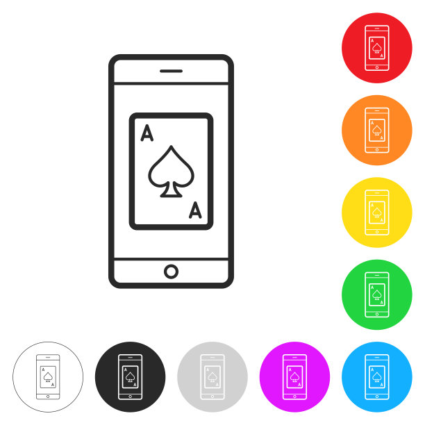 带扑克牌的智能手机。彩色按钮上的图标图片下载