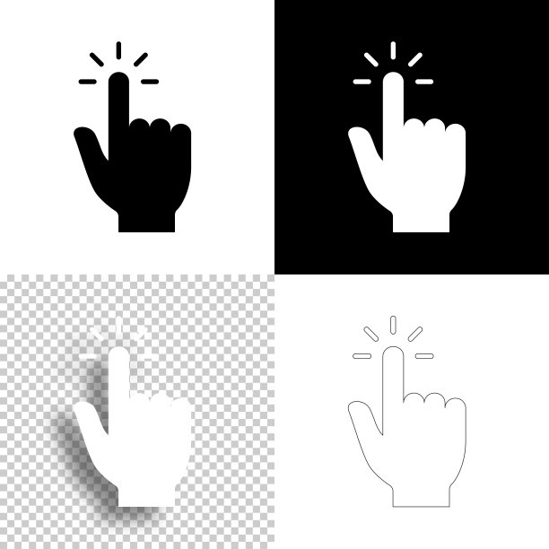 用手光标点击。图标设计。空白，白色和黑色背景-线图标图片下载