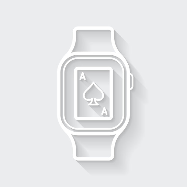带扑克牌的智能手表。图标与空白背景上的长阴影-平面设计图片下载