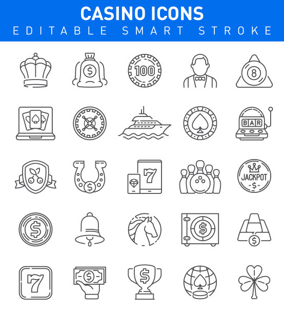 赌场和赌博游戏图标。可编辑的中风集合图片下载