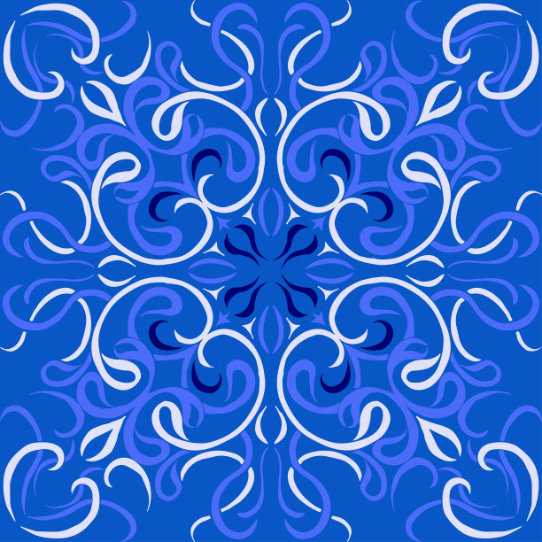 矢量瓷砖图案，里斯本阿拉伯花卉马赛克，地中海海军蓝装饰。图片下载