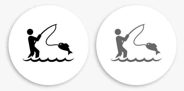钓鱼黑白圆形图标图片下载