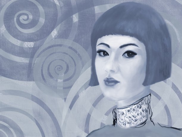 一个印象派风格的亚洲女孩的绘画肖像图片下载