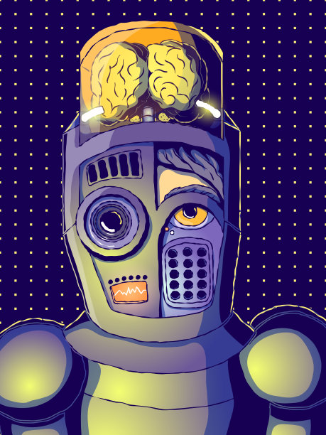 手绘卡通矢量插图-电子人肖像。图片下载