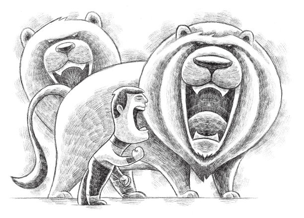 男孩尖叫与咆哮的狮子素描图片下载