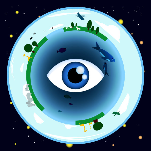 太空中的行星地球-生物圈图解。图片下载