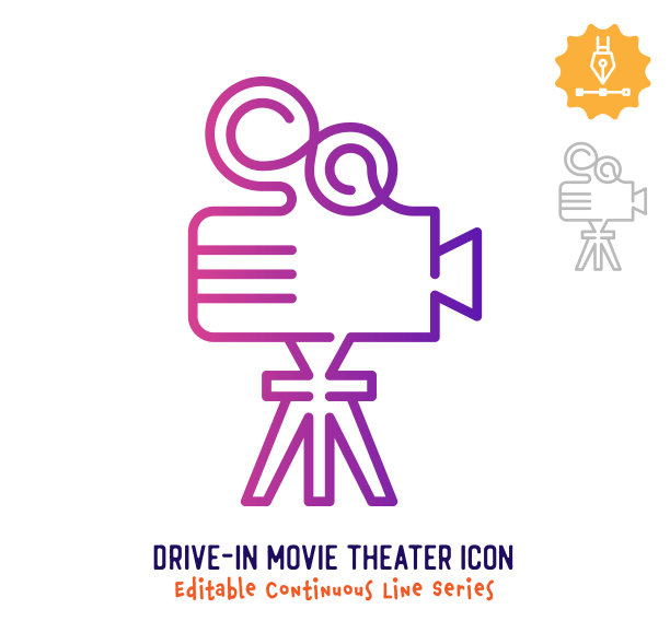 汽车影院连续线可编辑的笔划线图片下载