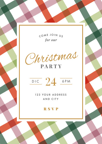 格纹背景圣诞派对邀请函。图片下载
