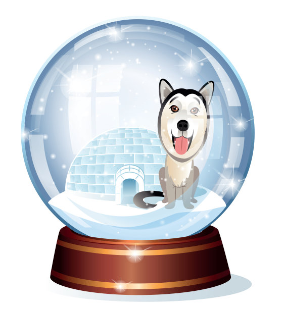 雪橇和雪花玻璃球图片下载