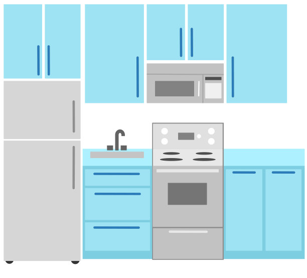 一个现代小厨房的矢量插图。图片下载