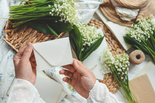 信封里拿着一封信的女孩，节日的概念图片下载