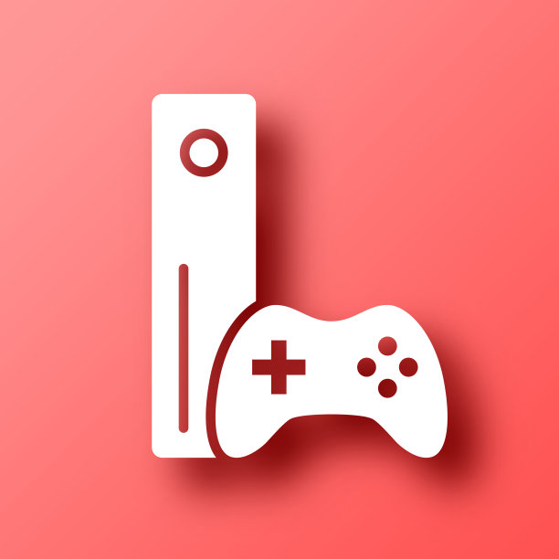 带有手柄的游戏机。图标在红色背景与阴影图片下载