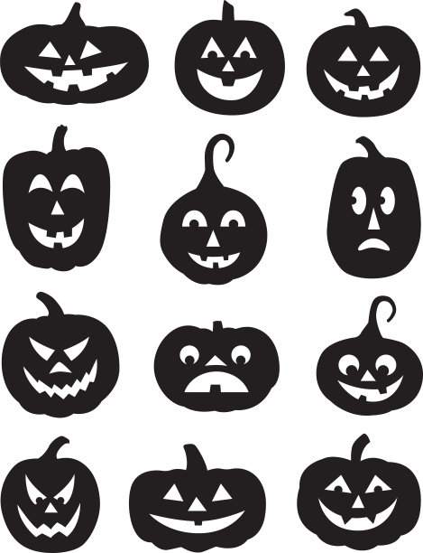 12个黑色南瓜的剪影图片下载