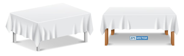 一套现实的白色桌布孤立图片下载