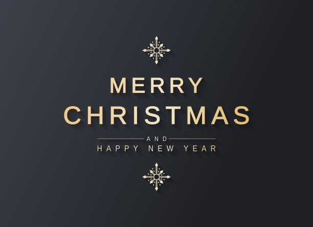 优雅的圣诞贺卡，金色的字母和雪花。新年快乐。矢量插图。图片下载