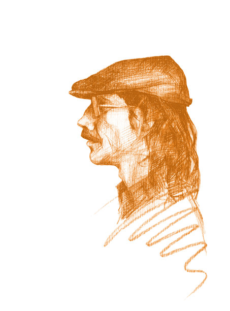 插图铅笔画在棕褐色肖像的男人长头发的胡子和胡子在白色的背景图片下载