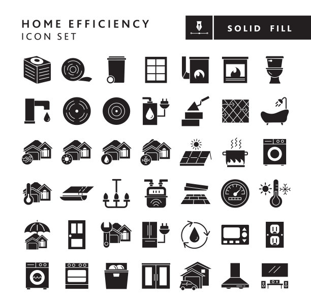 家居效率大图标设置-固体100%黑色填充图片下载