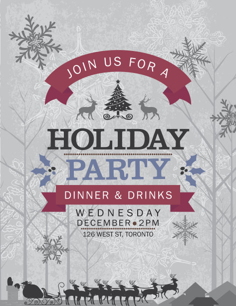 圣诞老人和他的驯鹿圣诞夜节日派对邀请图片下载