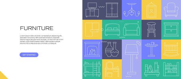 家具网页横幅与线性图标，新潮的线性风格矢量图片下载