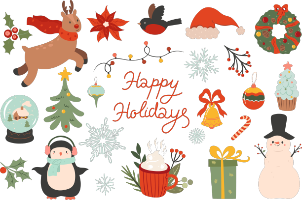 圣诞元素集孤立在白色图片下载