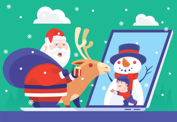 小孩通过笔记本电脑见到圣诞老人图片下载