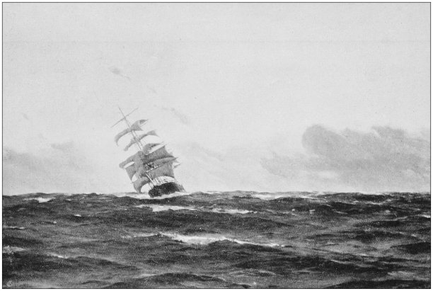 古董画照片:海上的船图片下载