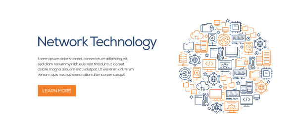 网络技术横幅模板与线图标。现代矢量插图广告，标题，网站。图片下载