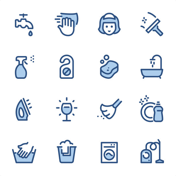 清洁-像素完美的蓝线图标图片下载