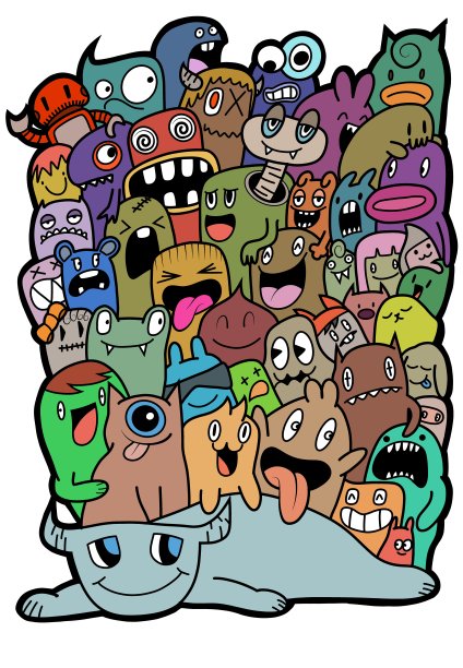 手绘插图，怪物涂鸦，手绘卡通怪物插图，卡通人群涂鸦手绘涂鸦风格。图片下载