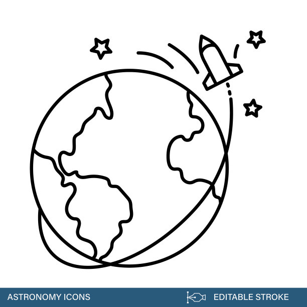 轨道地球-天文学和空间细线图标与可编辑的笔画图片下载