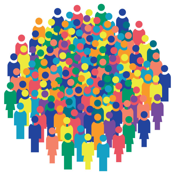 一大群人的矢量插图，其中包含女性和男性的图标。图片下载