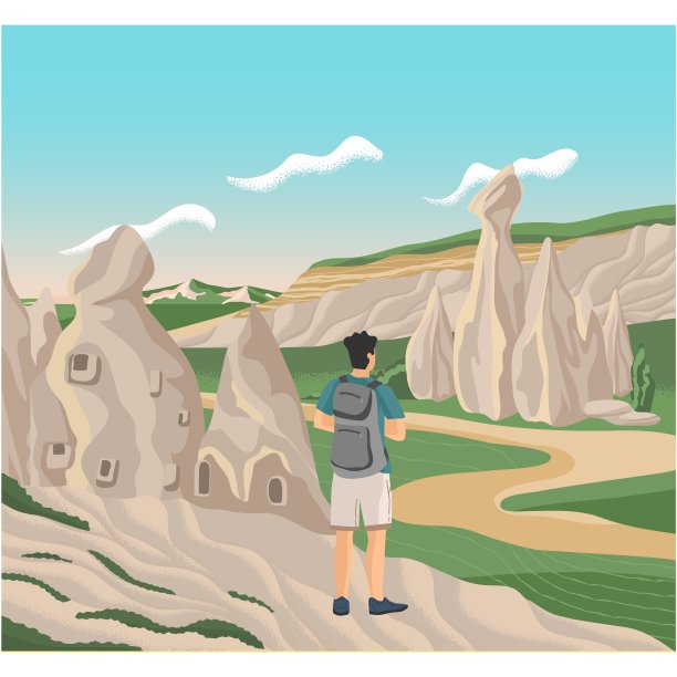 男子游客看石头自然景点图片下载