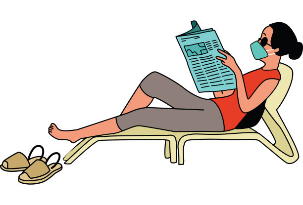 戴着医用口罩的女人。一个女人坐在躺椅上看书图片下载