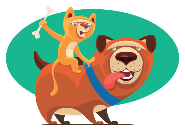小猫骑在小狗身上，摇着骨头图片下载