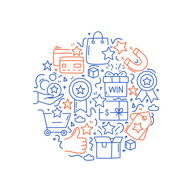 忠诚计划相关的对象和元素。手绘矢量涂鸦插图集合。手绘图案设计图片下载