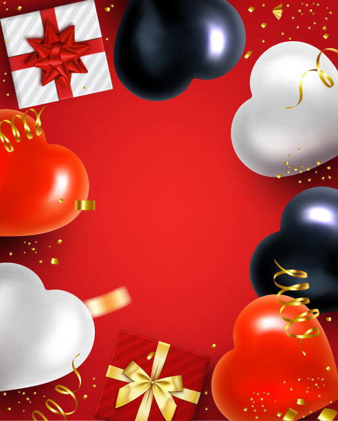 节日心形气球和礼物背景图片下载