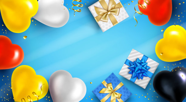 节日心形气球和礼物背景图片下载