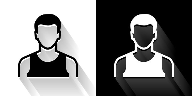 男人的脸肖像黑色和白色图标与长影子图片下载
