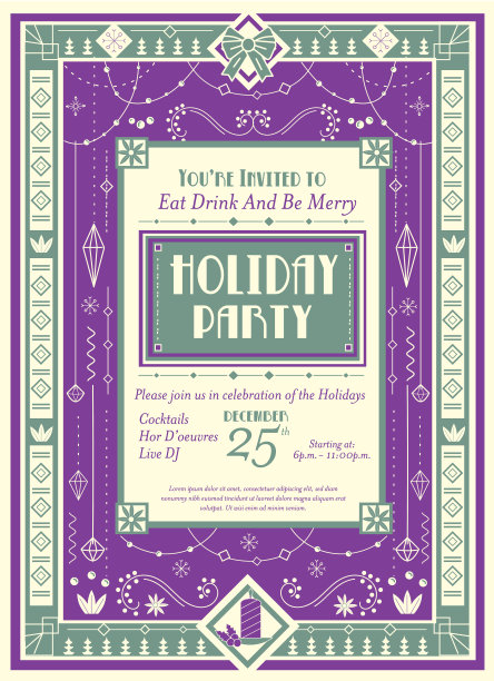 装饰艺术圣诞节邀请设计模板与详细的装饰品和珠子图片下载