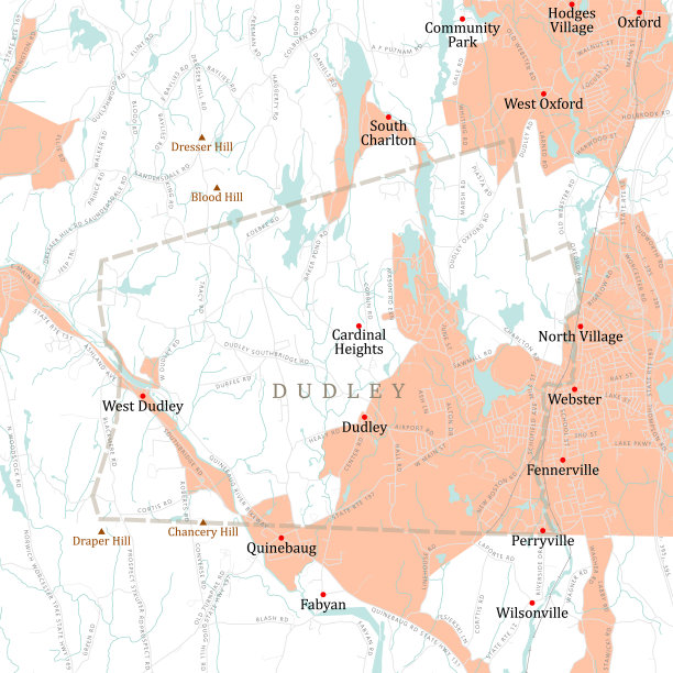 MA Worcester Dudley矢量路线图图片下载