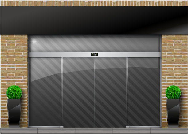 现代砖砌入口，配有玻璃推拉门图片下载