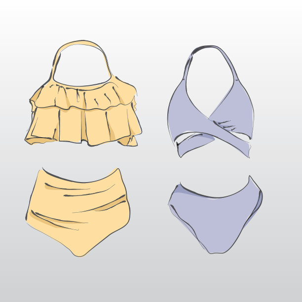 素描风格高级时尚女性泳衣矢量档图片下载