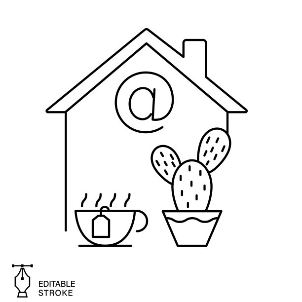 在透明的基础上使用可编辑笔画的Home Line图标进行工作图片下载