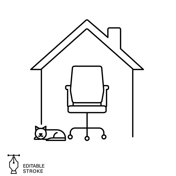 在透明的基础上使用可编辑笔画的Home Line图标进行工作图片下载