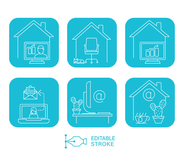 在透明的基础上使用可编辑笔画的Home Line图标进行工作图片下载