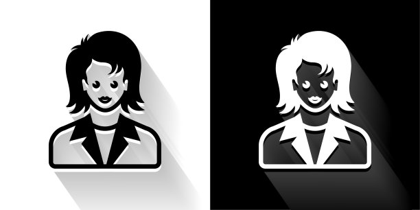 女人的脸肖像黑色和白色图标与长影子图片下载