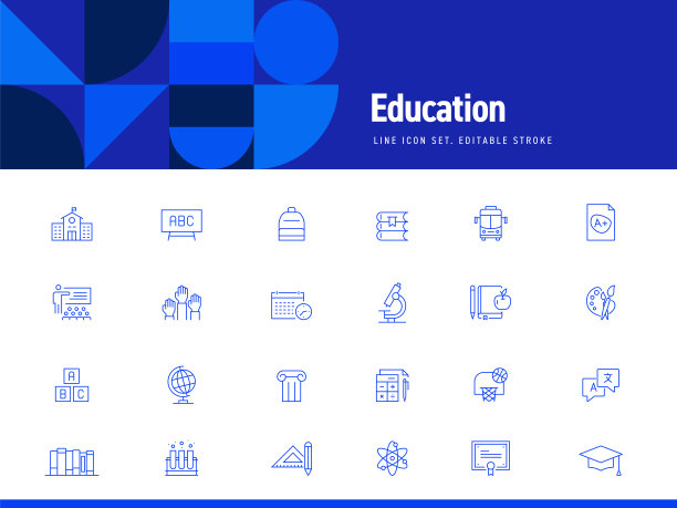 一组教育相关的线图标。可编辑的中风。简单的轮廓图标。图片下载