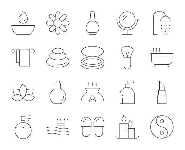 水疗和美容-细线图标图片下载