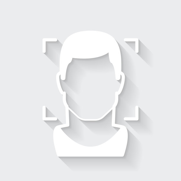 人脸识别。图标与空白背景上的长阴影-平面设计图片下载