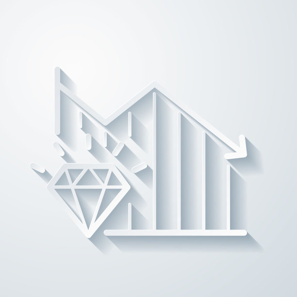 下降图与钻石。空白背景上剪纸效果的图标图片下载